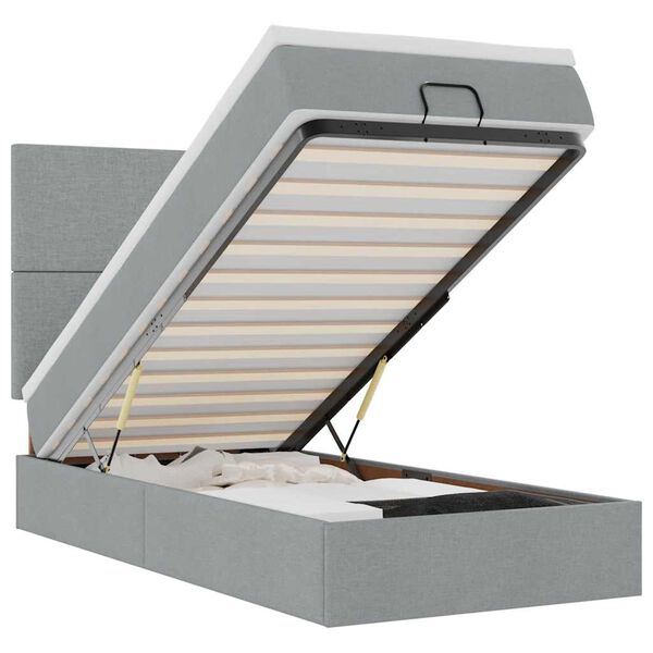 vidaXL Cama otomana con colchón gris claro 90x200 cm tela