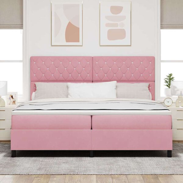vidaXL Cama Box Spring LED con colch&oacute;n Rosa 200 x 200 cm Terciopelo