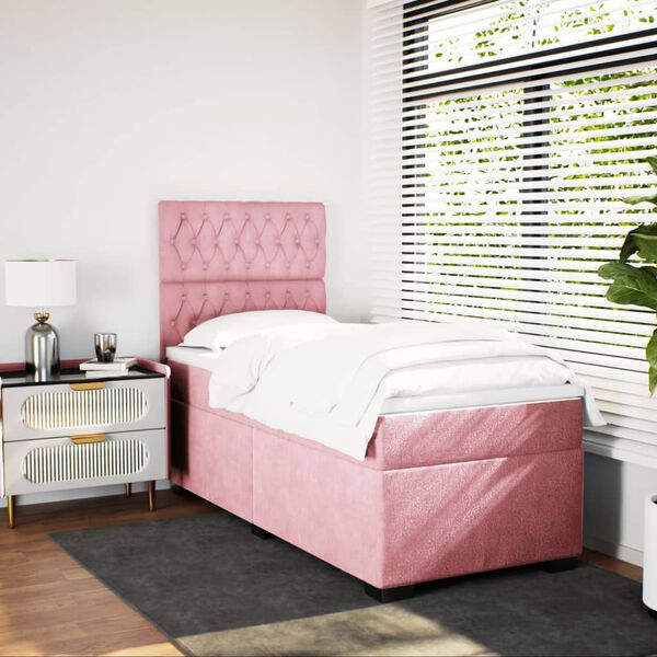 vidaXL Cama box spring con colch&oacute;n terciopelo rosa 90x200 cm