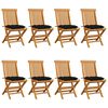 vidaXL Sillas plegables con cojines negros, 8 unidades, madera maciza de teca.