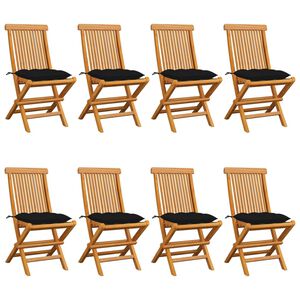 vidaXL Sillas plegables 8 unidades madera de teca con cojines negros