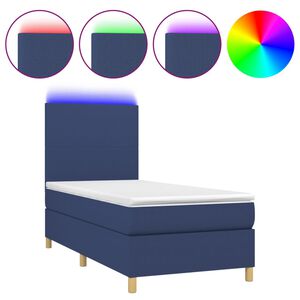 vidaXL Cama box spring colch&oacute;n y luces LED tela azul 80x200 cm