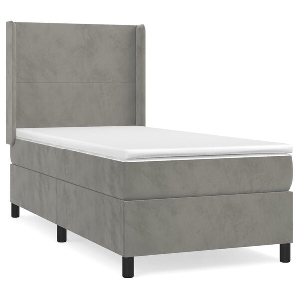 vidaXL Cama box spring con colch&oacute;n terciopelo gris claro 90x190 cm