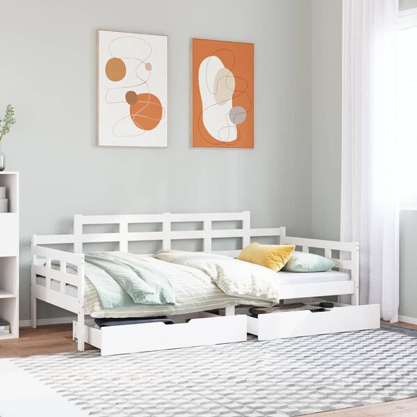 vidaXL Sofá cama con cajones madera maciza de pino blanca 80x200 cm