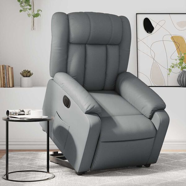 vidaXL Sill&oacute;n reclinable elevable el&eacute;ctrico de cuero sint&eacute;tico gris