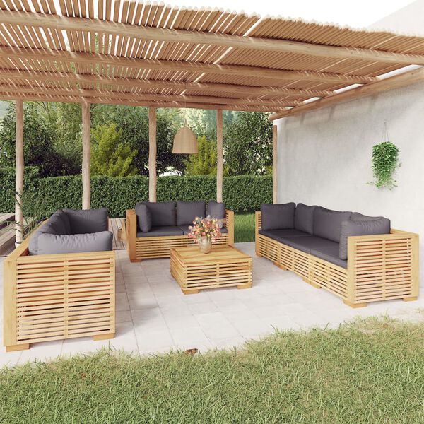 vidaXL Juego muebles de jard&iacute;n 9 piezas y cojines madera maciza teca