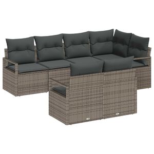 vidaXL Conjunto de sof&aacute;s de jard&iacute;n 7 pcs Gris rat&aacute;n sint&eacute;tico