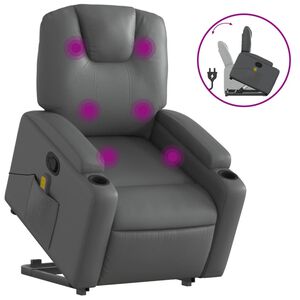 vidaXL Sill&oacute;n reclinable de masaje de pie cuero artificial gris