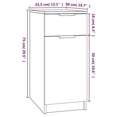 vidaXL Armario de escritorio madera contrachapada gris 33,5x50x75 cm
