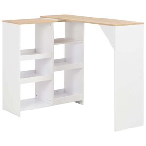 vidaXL Mesa alta de bar con estante m&oacute;vil blanca 138x39x110 cm
