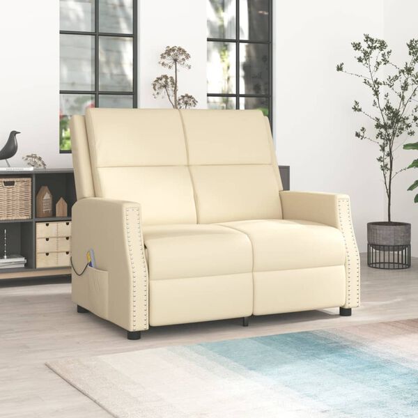 vidaXL Sill&oacute;n reclinable de masaje de 2 plazas cuero sint&eacute;tico crema