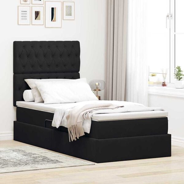 vidaXL Cama con almacenamiento y colch&oacute;n Negro 90 x 200 cm Terciopelo