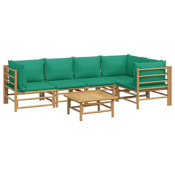 vidaXL Set de muebles de jardín 6 piezas bambú con cojines verde