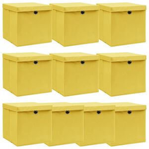 vidaXL Cajas de almacenaje con tapas 10 uds tela amarillo 32x32x32 cm