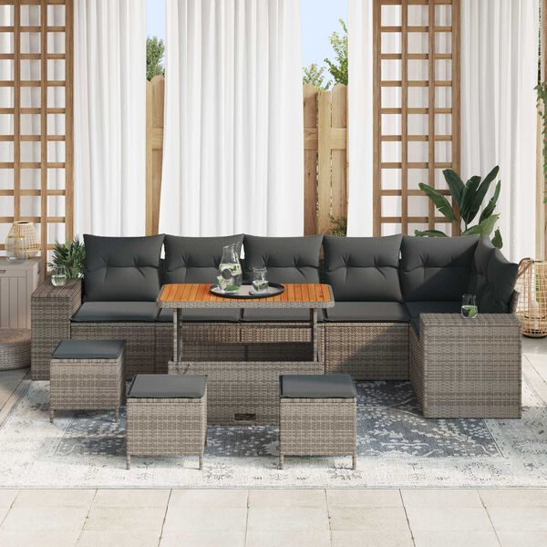 vidaXL Conjunto de sof&aacute; de jard&iacute;n 10 pcs Gris rat&aacute;n sint&eacute;tico