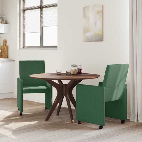 vidaXL Sillas de Comedor con Ruedas 2 pcs Verde gris&aacute;ceo Tela de pana
