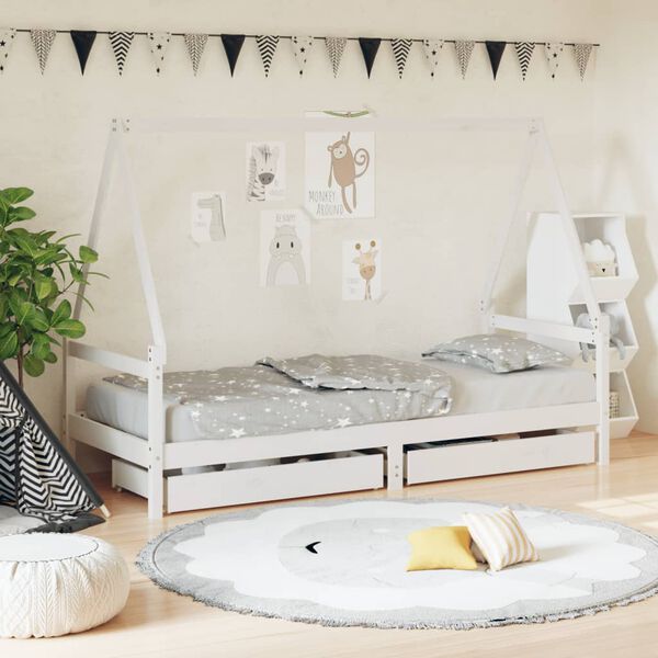 vidaXL Estructura cama ni&ntilde;os con cajones madera pino blanco 90x200 cm