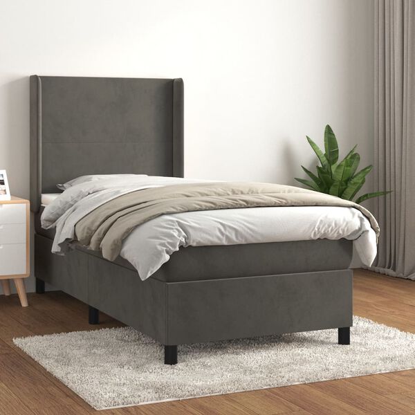 vidaXL Cama box spring con colch&oacute;n terciopelo gris oscuro 90x200 cm