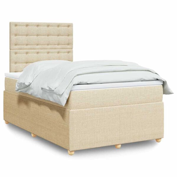 vidaXL Cama box spring con colch&oacute;n tela color crema 120x200 cm