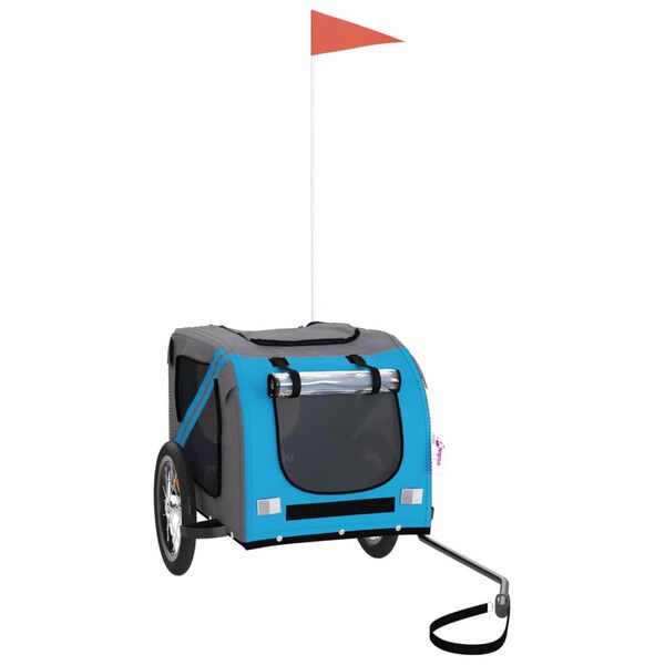 vidaXL Remolque de bicicleta mascotas hierro tela Oxford azul gris