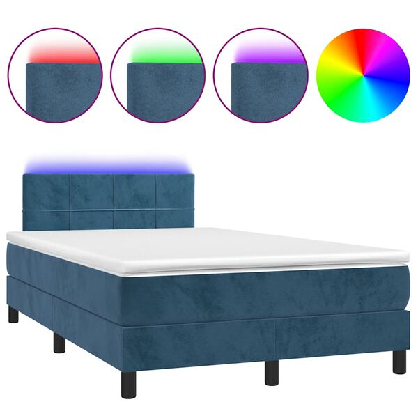 vidaXL Cama box spring colch&oacute;n y LED terciopelo azul oscuro 120x190 cm