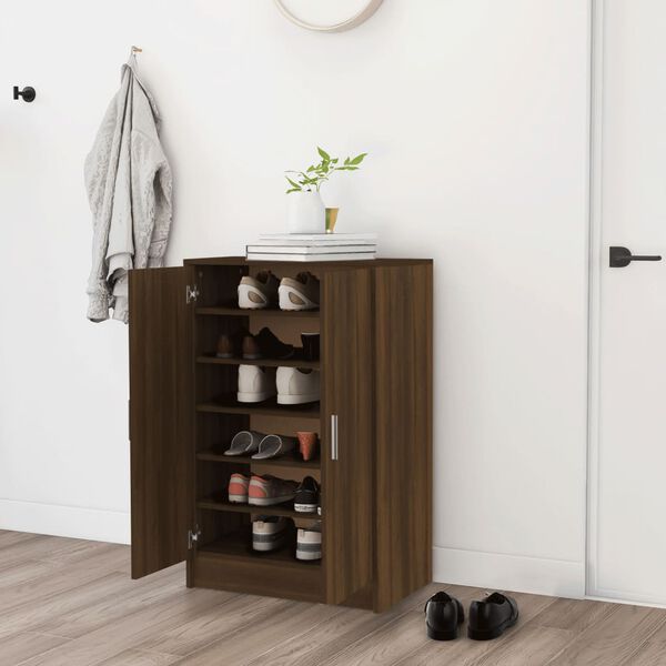 vidaXL Mueble zapatero madera contrachapada roble marr&oacute;n 60x35x92 cm
