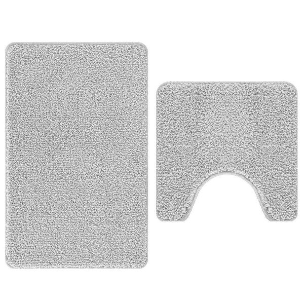 vidaXL Conjunto de alfombra de ba&ntilde;o antideslizante 2 pcs Gris PP