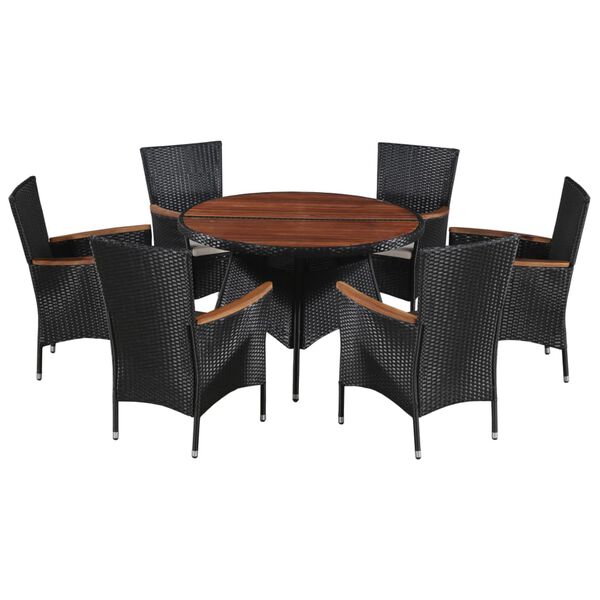 vidaXL Set comedor jardín 7 pzas ratán sintético y madera acacia negro