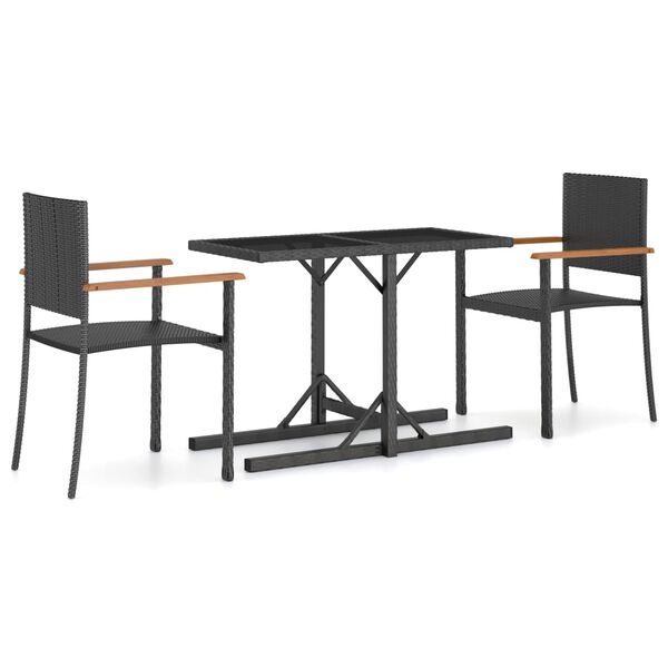vidaXL Juego de comedor para jardín 3 piezas negro