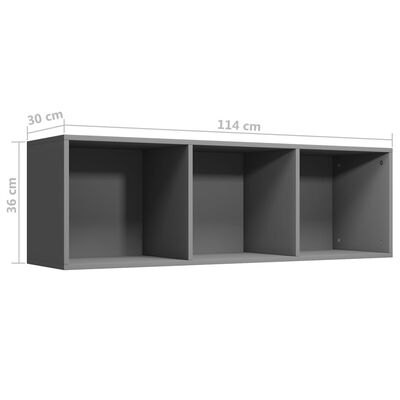 vidaXL Estantería de libros/mueble TV contrachapada gris 36x30x114 cm