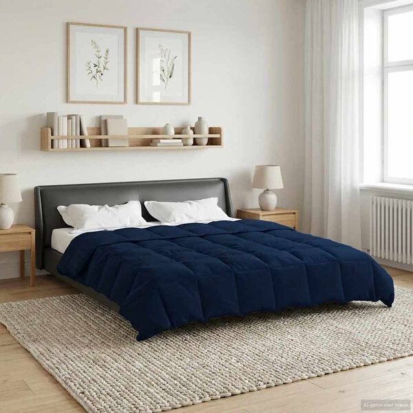 vidaXL Edred&oacute;n de Todo el A&ntilde;o Azul Oscuro 220 x 240 cm Microfibra