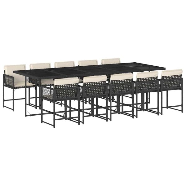 vidaXL Set de comedor jard&iacute;n 11 pzas con cojines rat&aacute;n sint&eacute;tico negro