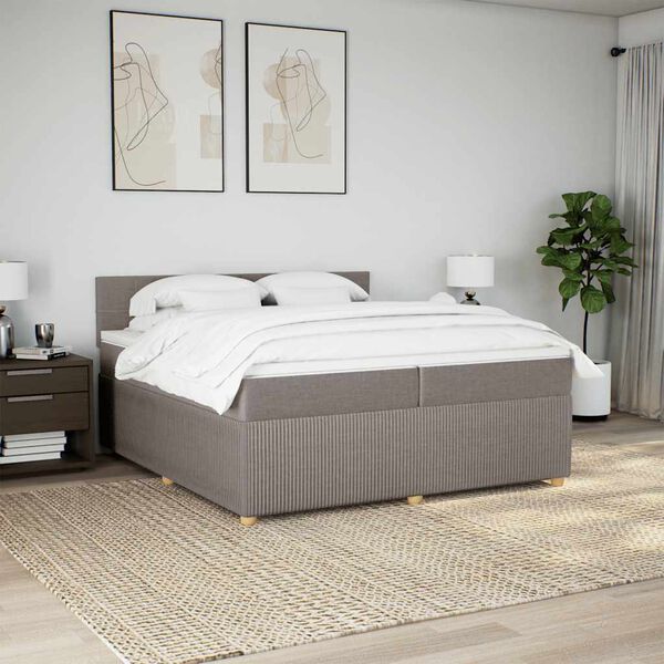 vidaXL Cama box spring con colch&oacute;n tela gris taupe 200x200 cm