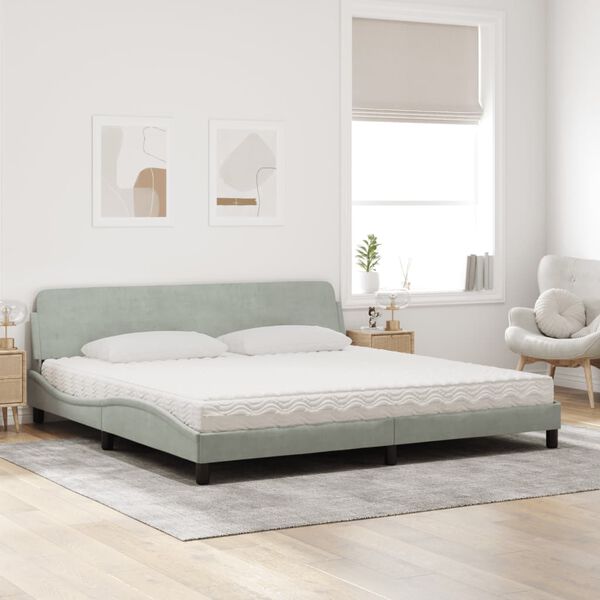 vidaXL Cama con colch&oacute;n Dover terciopelo gris claro 200x200 cm
