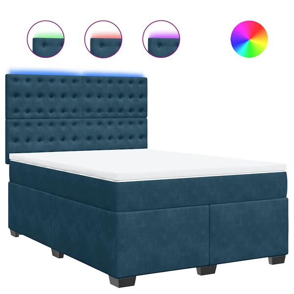 vidaXL Cama box spring con colch&oacute;n terciopelo azul 140x200 cm