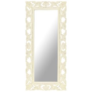 vidaXL Espejo tallado a mano madera maciza de mango blanco 110x50 cm