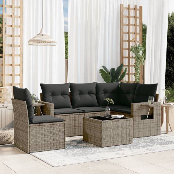vidaXL Set de muebles de jardín 6 pzas y cojines ratán sintético gris