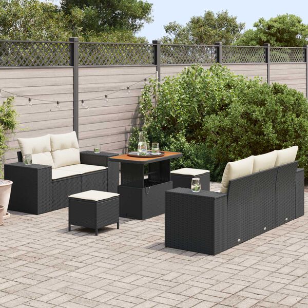 vidaXL Conjunto de sof&aacute; de jard&iacute;n 8 pcs Negro rat&aacute;n sint&eacute;tico