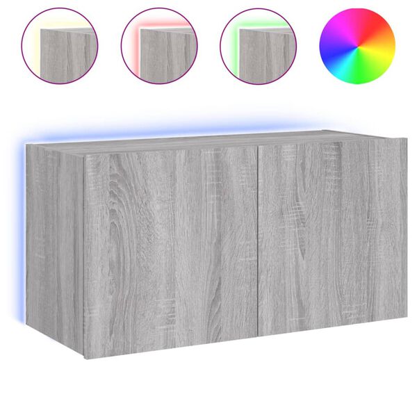 vidaXL Mueble de TV de pared con luces LED gris Sonoma 80x35x41 cm