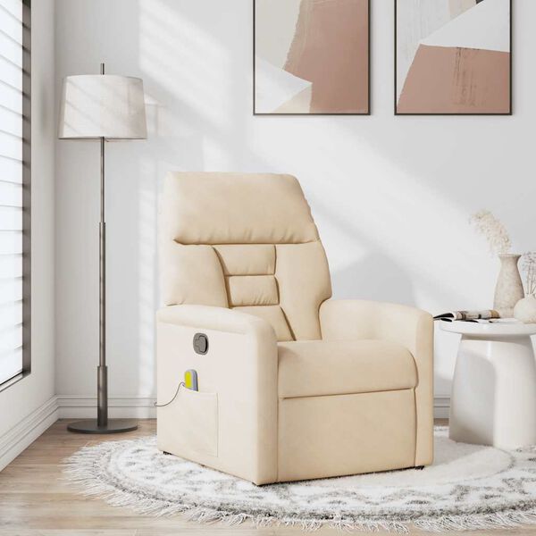 vidaXL Sill&oacute;n reclinable de masaje tela de microfibra beige