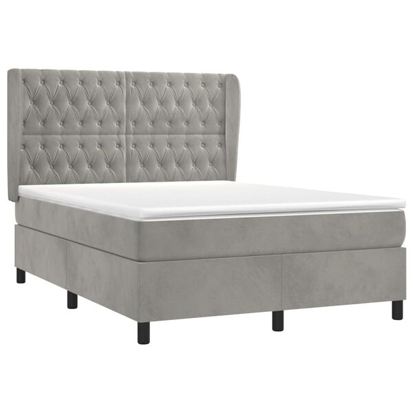 vidaXL Cama box spring con colch&oacute;n terciopelo gris claro 140x190 cm