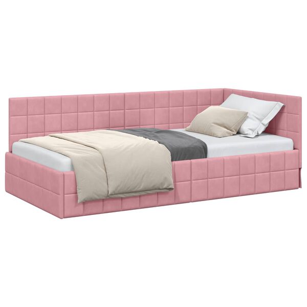 vidaXL Estructura de cama en esquina Rosa 90 cm x 190 cm Terciopelo