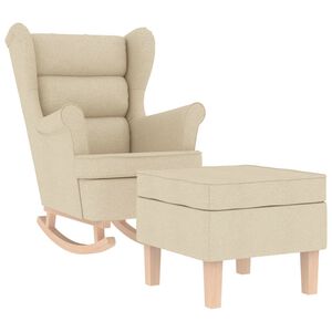 vidaXL Sill&oacute;n mecedora con taburete tela color crema