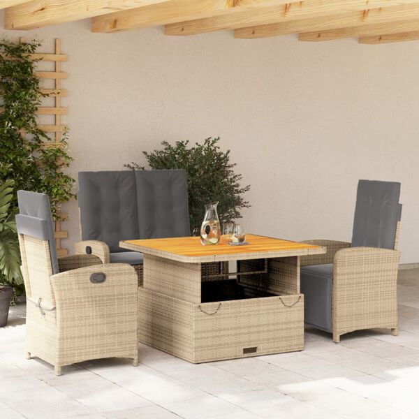 vidaXL Set de comedor jard&iacute;n con cojines 4 pzas rat&aacute;n sint&eacute;tico beige