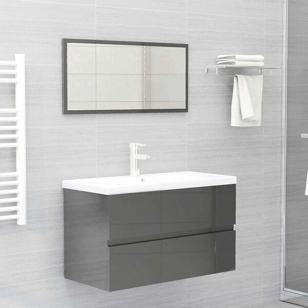 vidaXL Set muebles de ba&ntilde;o 2 piezas madera contrachapada gris brillo
