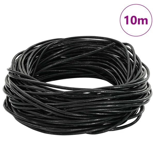 vidaXL Cord&oacute;n de cuero Negro &Oslash;1 mm x 10 m Cuero