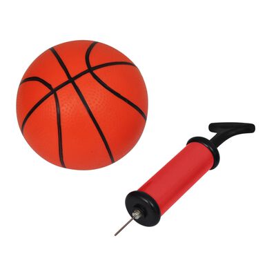 Aro de baloncesto con red y tablero, pelota y pompa, naranja
