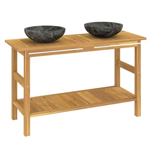 vidaXL Tocador de baño madera maciza de teca con lavabos mármol negro