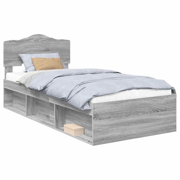 vidaXL Estructura de cama con cabecera Gris Sonoma 75 x 190 cm