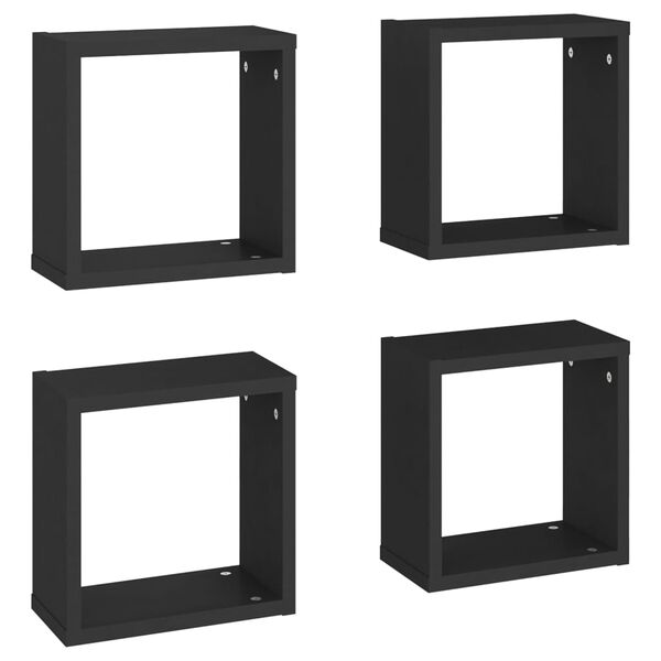 vidaXL Estante cubo pared 4 uds negro 30x15x30 cm